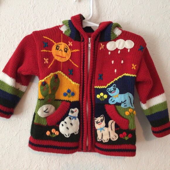 Handmade Peruvian Child Sweater Cardigan 2-3T - Picture 2 of 8